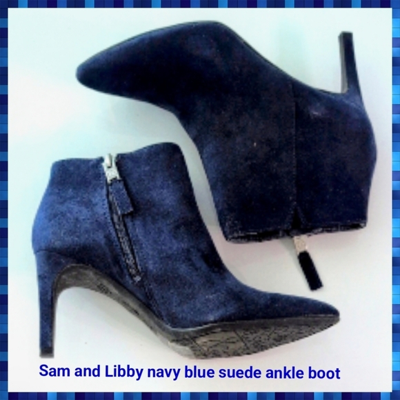 Sam & Libby Navy Blue Suede Booty, Size 7, 3in Heel Never Worn! Ankle Boot - Picture 1 of 13